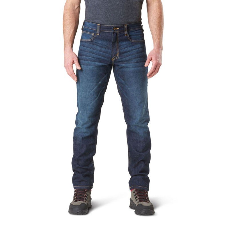 Vista frontal del vaquero 5.11 Defender-Flex Jean Slim de corte ajustado