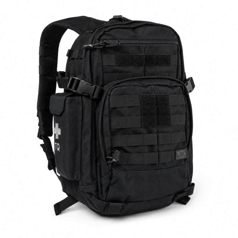 Mochila MX RUSH Advance 3.0 negra, vista frontal y lateral